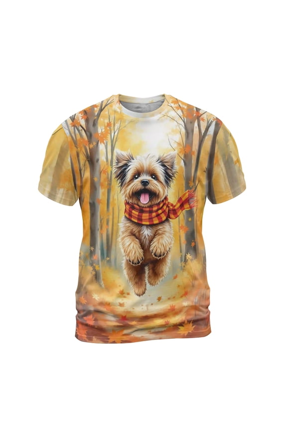 Welcome Fall Brussels Griffon Strolling Through the Autumn Maple Forest All Over Print 3D Shirt Unisex Merch Griff Dog Lover - 12012