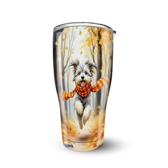Welcome Fall Chinese Crested Strolling Through the Autumn Maple Forest 30oz Stainless Steel Tumbler Insulated Cup with Lid Dog Lover - 12012