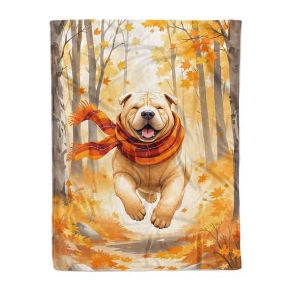 Welcome Fall Chinese Shar-Pei Strolling Through the Autumn Maple Forest Cozy Fleece Blanket Dog Lover Warm Soft Throw Blanket - 12012