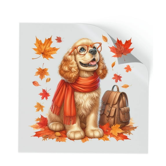 Welcome Fall Cocker Enjoys School Time Autumn Fall Leaves Cutout Transfer Sticker Cockers Dog Lover Gifts Transparent Decal Art Decor - 02013
