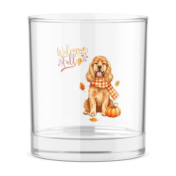 Welcome Fall Cocker Spaniel Cozy Autumn Field Pumpkins Golden Leaves 11oz Whiskey Glass Mug Cockers Dog Lover Gifts Whiskey Cocktail Glasses Cup - 12013