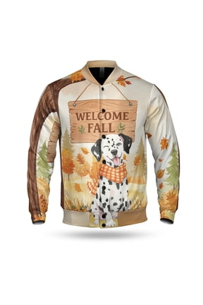 Welcome Fall Dalmatian Cozy Autumn Field Pumpkins Golden Leaves All Over Print 3D Baseball Jacket Dog Lover Bomber Jacket Softball - 12013