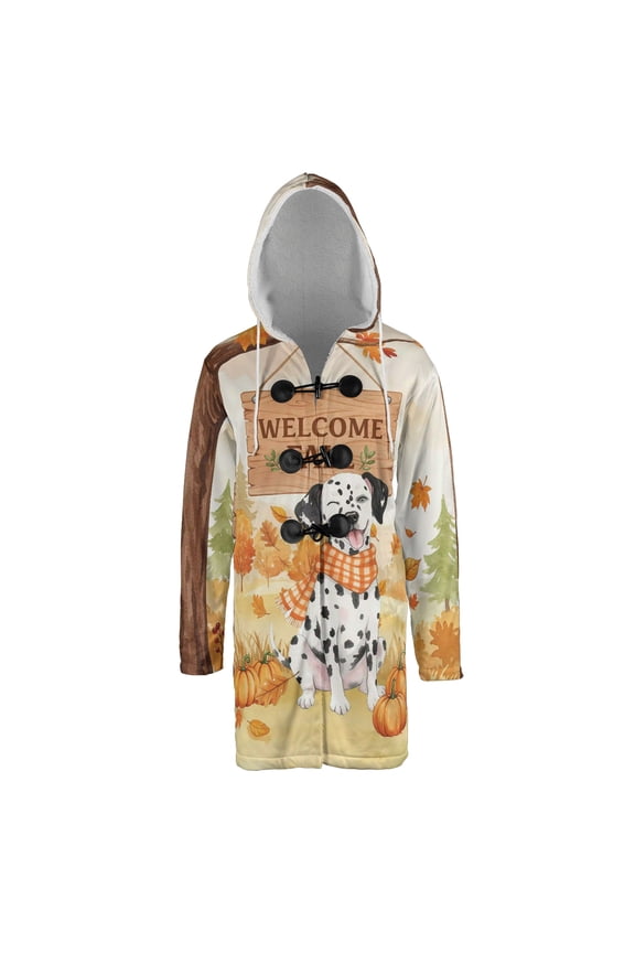 Welcome Fall Dalmatian Cozy Autumn Field Pumpkins Golden Leaves All Over Print 3D Hooded Duffle Toggle Coat Dog Lover - 12013