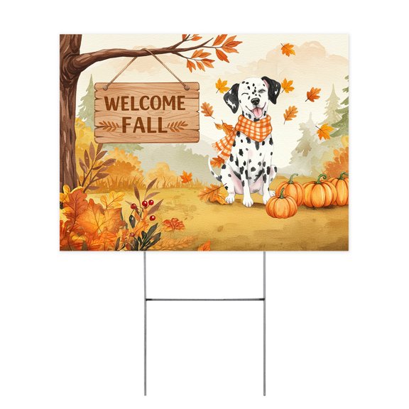 Welcome Fall Dalmatian Cozy Autumn Field Pumpkins Golden Leaves Yard Sign Dog Lover Outdoor Home Lawn Garden Porch Decor - 12013