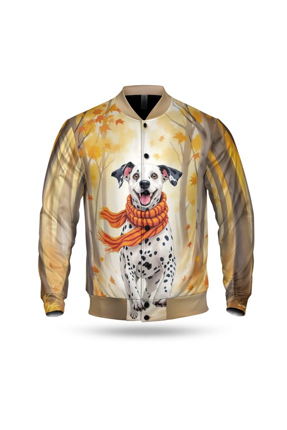 Welcome Fall Dalmatian Strolling Through the Autumn Maple Forest All Over Print 3D Baseball Jacket Dog Lover Bomber Jacket Softball - 12012