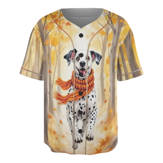 Welcome Fall Dalmatian Strolling Through the Autumn Maple Forest All Over Print 3D Baseball Shirt Dog Lover Softball Sport - 12012