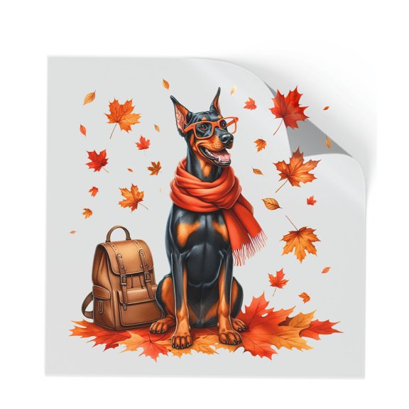Welcome Fall Doberman Pinscher Fall Leaves Cutout Transfer Sticker Doberman Dog Lover Gifts Transparent Decal Art Decor - 02013