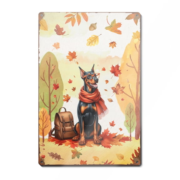 Welcome Fall Doberman Pinscher Fall Leaves Vertical Metal Aluminum Sign Doberman Dog Lover Gifts Wall Art Home Decor - 02013