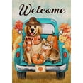 thumbnail image 1 of Welcome Fall Dog Cat Decorative Garden Flag, Autumn Truck Golden Retriever Puppy Kitty Kitten Home Yard Outdoor Decor, Thanksgiving Pumpkin Farmhouse Small Outside Decoration Double Sided 12x18, 1 of 6