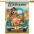 thumbnail image 1 of Welcome Fall Dog Cat Decorative House Flag, Autumn Truck Golden Retriever Puppy Kitty Kitten Home Yard Garden Outdoor Decor, Thanksgiving Pumpkin Farmhouse Large Outside Decoration 28 x 40, 1 of 6