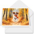 thumbnail image 1 of Welcome Fall English Setter Strolling Through the Autumn Maple Forest 7x5in Folded Greeting Card Dog Lover Single Note Card with Envelope - 12012, 1 of 5