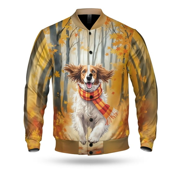 Welcome Fall English Setter Strolling Through the Autumn Maple Forest All Over Print 3D Baseball Jacket Dog Lover Bomber Jacket Softball - 12012