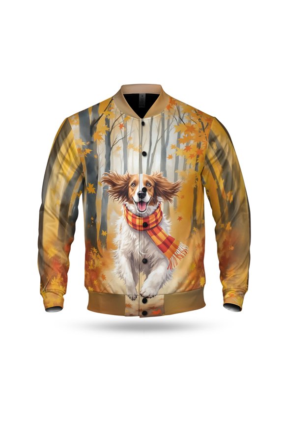Welcome Fall English Setter Strolling Through the Autumn Maple Forest All Over Print 3D Baseball Jacket Dog Lover Bomber Jacket Softball - 12012
