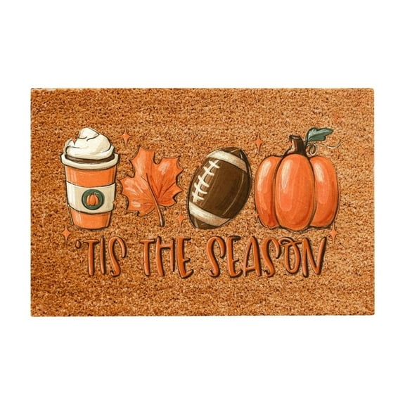 Welcome Fall Football Mat Coir,Tis The Season Outdoor Rug,Fall Home Decorations,Thanksgiving Football Pumpkin Front Door Mat with Non Slip Backing,Autumn Harvest Thanksgiving Decor Kitchen Entrance