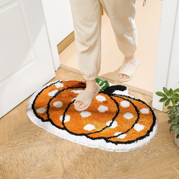 Welcome Fall Front Door Mat Thanksgiving Maple Leaf Pumpkin Decorative Doormat Non Slip Washable Large Floor Carpet Low Profile Area Mat for Front Door Porch Entry