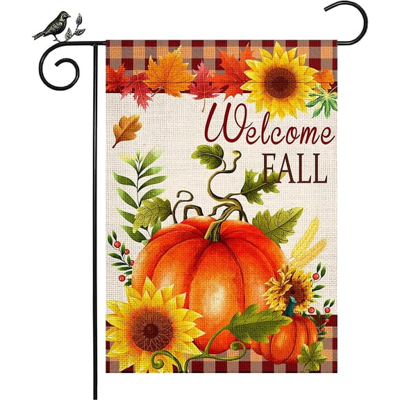 Welcome Fall Garden Flag 12 x 18 Inch Double Sided Autumn House Flag Pumpkin Sunflower fall Leaves decorative Outside Farmhouse Garden Flags Decor