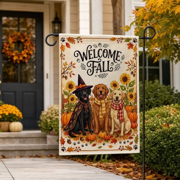 Welcome Fall Garden Flag, 12 x 18 Inch Linen Yard Flag, Autumn Harvest Animal Pattern Seasonal Decor for Outdoor Yard Lawn Farmhouse