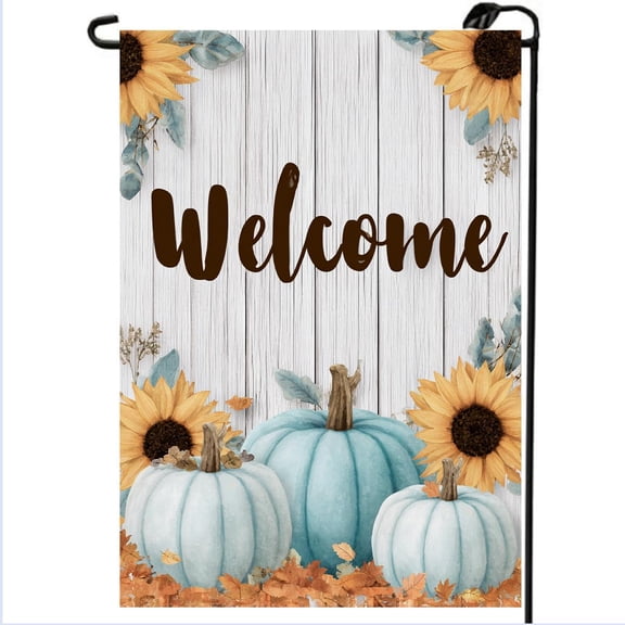 Welcome Fall Garden Flag 12x18 Double Sided, Small Burlap Seasonal Thanksgiving Sunflower Pumpkin Garden Flag Fall Outdoor Yard Decorations Porch Lawn Flags for Outside