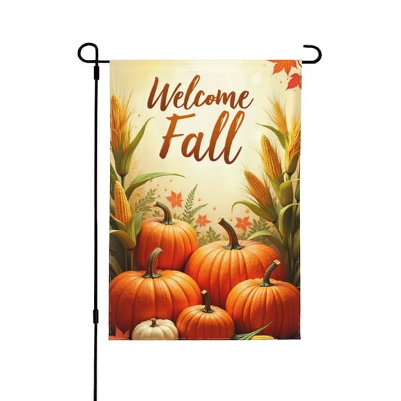 Welcome Fall Garden Flag 12x18 Inch Double Sided Autumn Pumpkin Corn Thanksgiving Yard Flag Outdoor House Decor Seasonal Farmhouse Banner