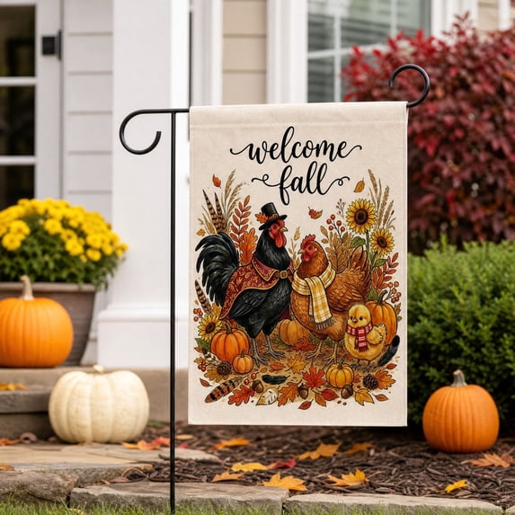 Welcome Fall Garden Flag, 12x18 Inch Maple Leaf Yard Banner, Autumn Pumpkin Sunflower Yard Flags for Thanksgiving Rustic Seasonal Outside Outdoor Decoration