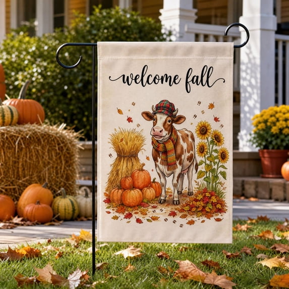 Welcome Fall Garden Flag, 12x18 Inch Maple Leaf Yard Banner, Autumn Pumpkin Sunflower Yard Flags for Thanksgiving Rustic Seasonal Outside Outdoor Decoration