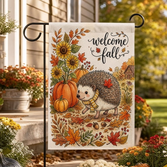Welcome Fall Garden Flag, 12x18 Inch Maple Leaf Yard Banner, Autumn Pumpkin Sunflower Yard Flags for Thanksgiving Rustic Seasonal Outside Outdoor Decoration