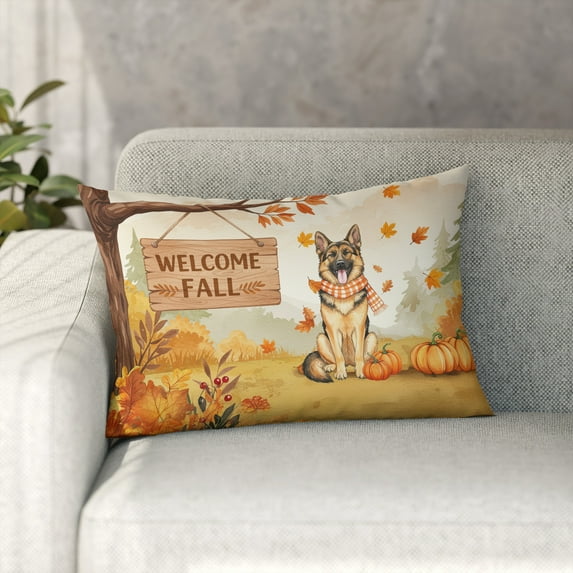 Welcome Fall German Shepherd Cozy Autumn Field Pumpkins Golden Leaves Pillowcase Double Sided Alsatian Dog Lover Gifts Pillow Case Covers - 12013