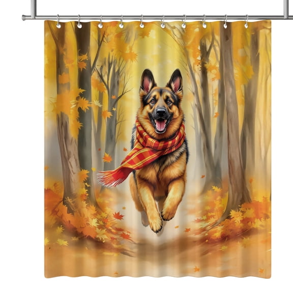 Welcome Fall German Shepherd Strolling Through the Autumn Maple Forest Shower Curtain Alsatian Dog Lover Gifts Waterproof Bathroom Bathtub Curtain - 12012