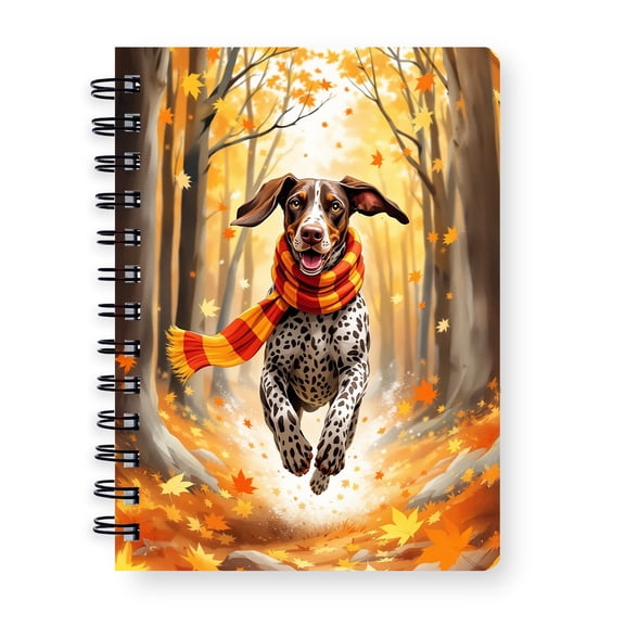 Welcome Fall German Shorthaired Pointer Strolling Through the Autumn Maple Forest Spiral Bound Journal GSP Lover Dog Gift 5x7in Spiral Notebook - 12012