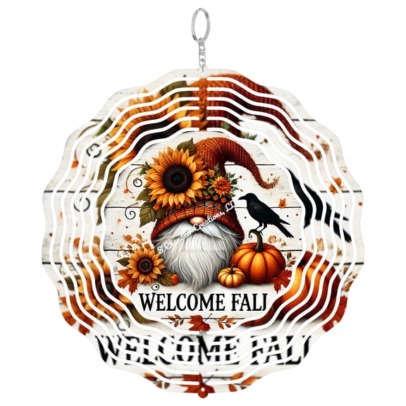 Welcome Fall Gnome And Black Cat 3D Wind Spinner, Cute Sunflower Hanging Decor, Halloween Garden Art, Autumn Gift
