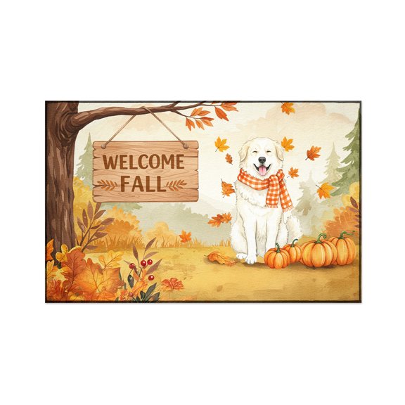 Welcome Fall Great Pyrenees Cozy Autumn Field Pumpkins Golden Leaves Indoor Rug Pyr Dog Lover Carpet Living Bed Room Sofa Home Decor - 12013