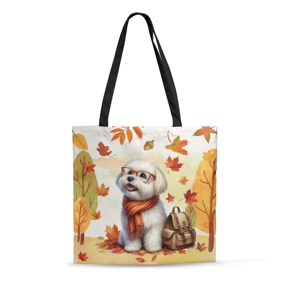 Welcome Fall Havanese Enjoys School Time Autumn Fall Leaves All Over Print 3D Canvas Tote Bag Havanese Dog Lover Gifts Idea Reusable Handbag - 02013