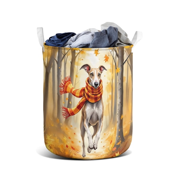 Welcome Fall Italian Greyhound Strolling Through the Autumn Maple Forest Foldable Laundry Basket Greyhound Dog Lover Organizer Storage with Handles - 12012