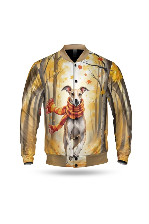 Welcome Fall Italian Greyhound Strolling Through the Autumn Maple Forest All Over Print 3D Baseball Jacket Greyhound Dog Lover Bomber Jacket Softball - 12012