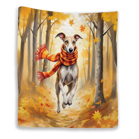 Welcome Fall Italian Greyhound Strolling Through the Autumn Maple Forest Quilt Blanket Greyhound Dog Lover Cozy Comforter Throw Blanket - 12012