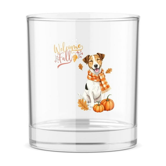 Welcome Fall Jack Russell Terrier Cozy Autumn Field Pumpkins Golden Leaves 11oz Whiskey Glass Mug Parson Jack Dog Lover Whiskey Cocktail Glasses Cup - 12013
