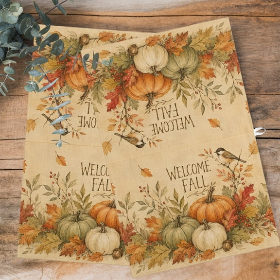 Welcome Fall Kitchen Towels Dish Towel Pack of 4 Rustic Farmhouse Harvest Pumpkins Bird Leaves Beige Soft Dish Cloth Set Absorbent Dishcloth for Drying Dishes, Hand Towels 18 x 28 Inches