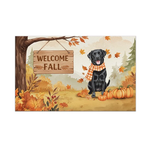 Welcome Fall Labrador Retriever Cozy Autumn Field Pumpkins Golden Leaves Doormat Lab Dog Lover Gifts Indoor Outdoor Welcome Mat - 12013