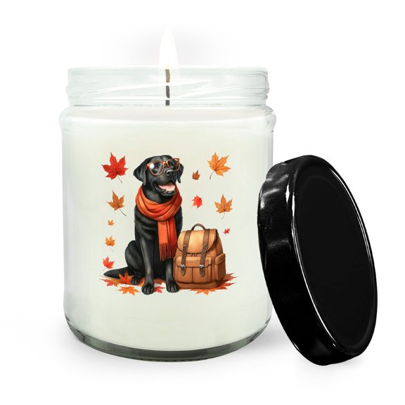 Welcome Fall Labrador Retriever Enjoys School Time Autumn Fall Leaves Soy Wax Candle Lab Dog Lover Gifts 16oz White Vanilla Candle - 02013