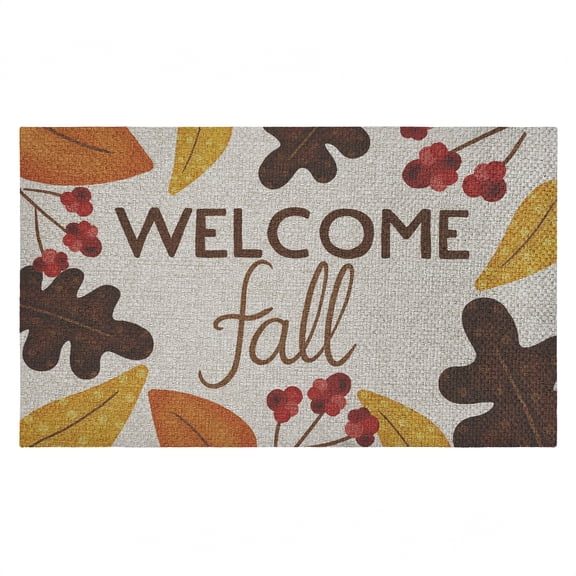 Welcome Fall Leaf Border Outdoor Door Mat, design by Emily Cromwell, 18"x30"