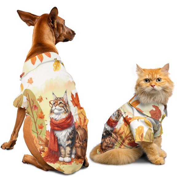 Welcome Fall Maine Coon Enjoys School Time Autumn Fall Leaves Hawaiian Summer Shirt for Small Medium Large Dog Cat Cat Lover Kitten Owner Gifts - 02013