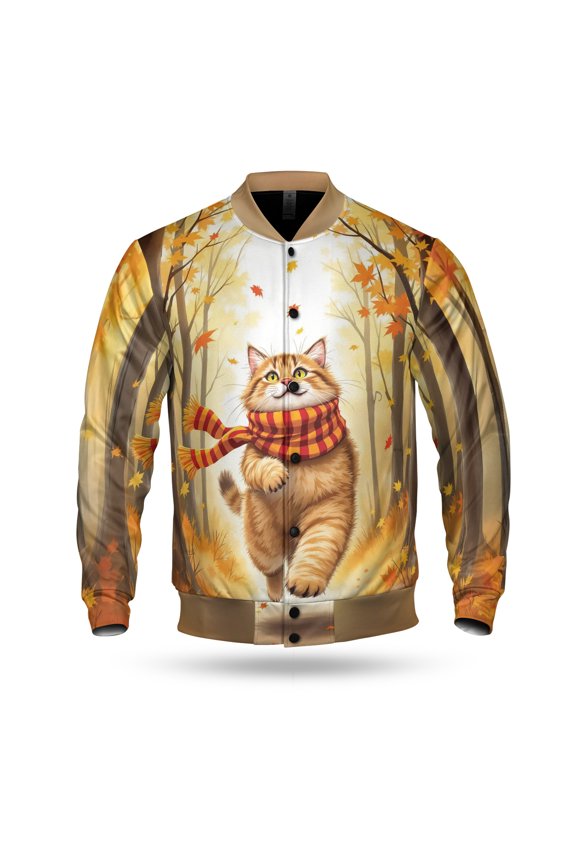 Welcome Fall Maine Coon Strolling Through the Autumn Maple Forest All Over Print 3D Baseball Jacket Cat Lover Kitten Owner Gifts Bomber Jacket Softball - 12012
