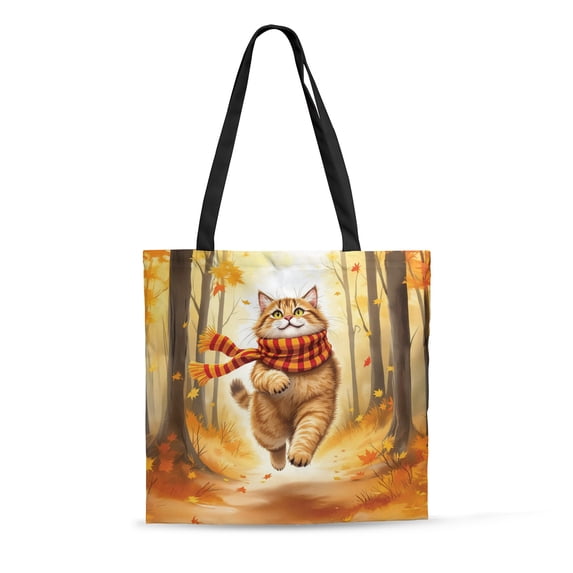 Welcome Fall Maine Coon Strolling Through the Autumn Maple Forest All Over Print 3D Canvas Tote Bag Cat Lover Kitten Owner Gifts Reusable Handbag - 12012