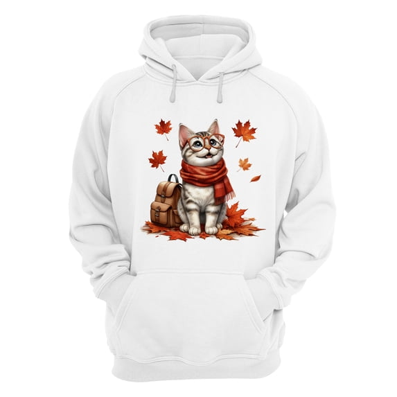 Welcome Fall Manx Enjoys School Time Autumn Fall Leaves Hoodie Unisex Merch Hoodies Cat Lover Kitten Owner Gifts - 02013