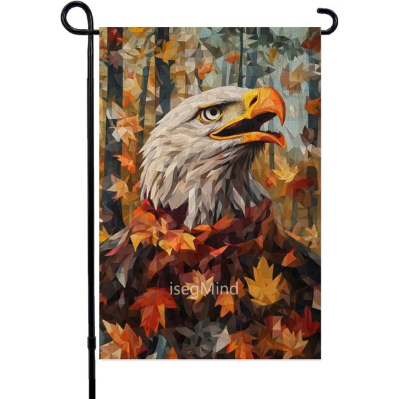 Welcome Fall Maple Leaves Bald Eagle Garden Flag Double Sided 12x18 Inch Seasonal Autumn Rustic Yard Outdoor Decoration