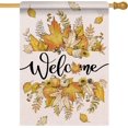 thumbnail image 1 of Welcome Fall Maple Leaves Large Decorative House Flag, Autumn Pumpkin Sunflower Rustic Yard Garden Outside Decor, Thanksgiving Seasonal Farmhouse Outdoor Home Decoration Double Sided 28 x 40, 1 of 5