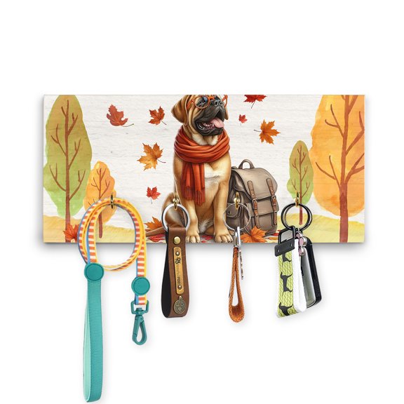 Welcome Fall Mastiff Enjoys School Time Autumn Fall Leaves Wood Key Holder Mastiffs Dog Lover Gifts Idea Wall-mounted Key Rack Home Decor - 02013