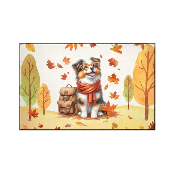 Welcome Fall Miniature American Shepherd Enjoys School Time Autumn Fall Leaves Indoor Rug MAS Dog Lover Gifts Carpet Living Bed Room Sofa Home Decor - 02013