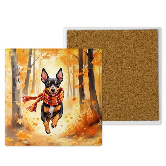 Welcome Fall Miniature Pinscher Strolling Through the Autumn Maple Forest Set of 4 Stone Coasters Mini Pin Dog Lover 4x4in Absorbent Soapstone Coaster - 12012