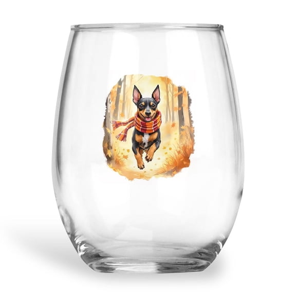 Welcome Fall Miniature Pinscher Strolling Through the Autumn Maple Forest 15oz Stemless Wine Glass Mug Mini Pin Dog Lover Wine Glasses Cup - 12012